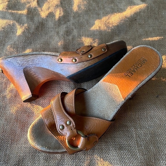 Michael Kors, brown slides, wooden retro vintage Y2K Rare Size 7 - Picture 15 of 16